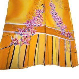 Handmade Handpainted  Pure Silk Chiffon Scarf Floral Rectangular Long Scarf